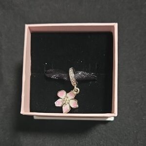 Cherry Blossom Dangle Charm Sterling silver Pink Flower Charm